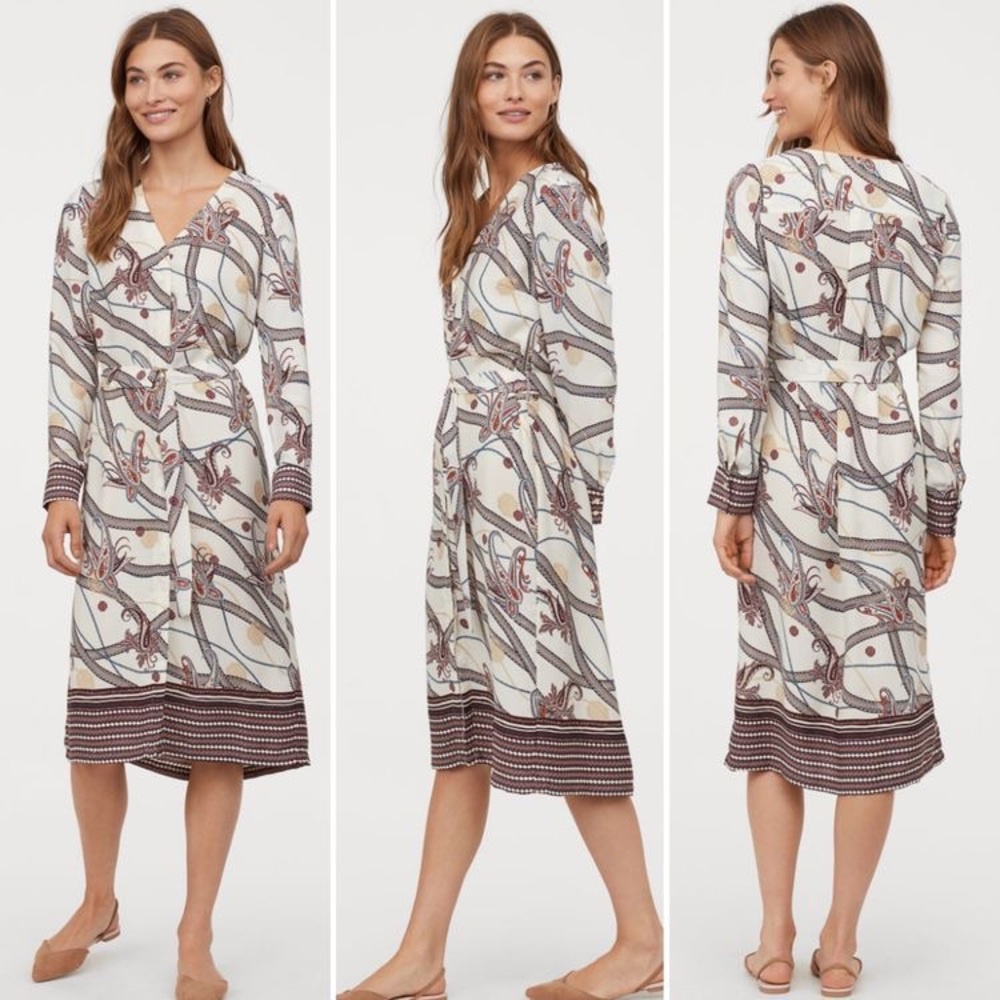 NEW H&M Paisley Print Button-Up Belted Dress